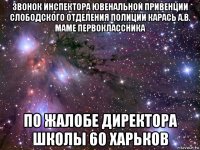 звонок инспектора ювенальной привенции слободского отделения полиции карась а.в. маме первоклассника по жалобе директора школы 60 харьков