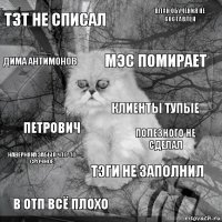 тзт не списал полезного не сделал мэс помирает в отп всё плохо петрович план обучения не составлен тэги не заполнил дима антимонов наверняка забыл что-то срочное клиенты тупые