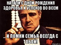 натали с днём рождения здоровья и успехов во всем ... и помни семья всегда с тобой!