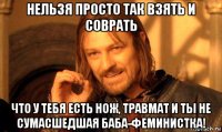 нельзя просто так взять и соврать что у тебя есть нож, травмат и ты не сумасшедшая баба-феминистка!