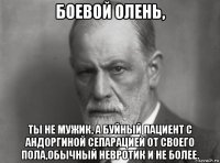 боевой олень, ты не мужик, а буйный пациент с андоргиной сепарацией от своего пола,обычный невротик и не более.