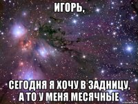 игорь, сегодня я хочу в задницу, а то у меня месячные