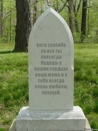 вита спасибо за все ты навсегда будешь в наших сердцах наша мама и я тебя всегда очень любили, прощай.