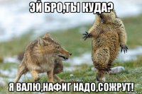 эй бро,ты куда? я валю,нафиг надо,сожрут!