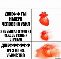 ДЖЕФФ ТЫ НАХЕРА ЧЕЛОВЕКА УБИЛ Я НЕ УБИВАЛ Я ТОЛЬКО СЕРДЦЕ ВЗЯЛЬ И СПРЯТАЛ ДЖЕФФФФФФ НУ ЭТО ЖЕ УБИЙСТВО