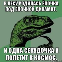 в лесу родилась ёлочка под ёлочкой динамит. и одна секудочка и полетит в космос.