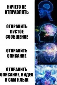 Ничего не отправлять Отправить пустое сообщение Отправить описание Отправить описание, видео и сам клык