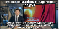 рыжая лиса алёша в свадебном платье гоняется за колобком уже третий год. алёша съедал колобка уже бесчисленное кол-во раз,но колобок всё равно вылазит из его жопы