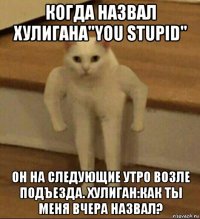 когда назвал хулигана"you stupid" он на следующие утро возле подъезда. хулиган:как ты меня вчера назвал?