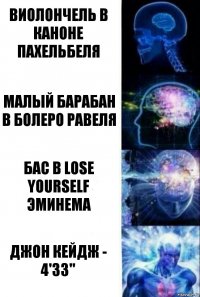 Виолончель в каноне пахельбеля Малый барабан в Болеро Равеля Бас в Lose yourself Эминема Джон Кейдж - 4'33"