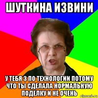 шуткина извини у тебя 3 по технологии потому что ты сделала нормальную поделку и не очень