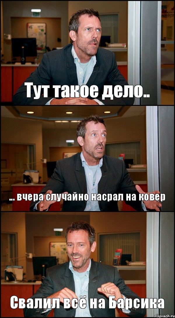 Тут такое дело.. ... вчера случайно насрал на ковер Свалил всё на Барсика, Комикс Доктор Хаус