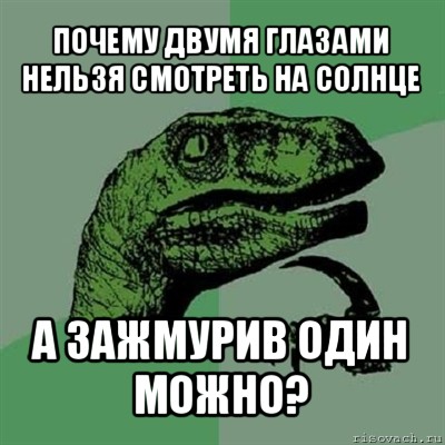 почему двумя глазами нельзя смотреть на солнце а зажмурив один можно?, Мем Филосораптор