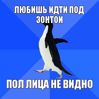 любишь идти под зонтои пол лица не видно, Мем  Социально-неуклюжий пингвин