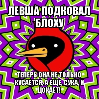 левша подковал блоху теперь она не только кусается, а еще, сука, и цокает!, Мем Омская птица