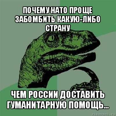 почему нато проще забомбить какую-либо страну чем россии доставить гуманитарную помощь..., Мем Филосораптор