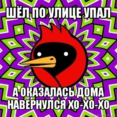 шёл по улице упал а оказалась дома навернулся хо-хо-хо, Мем Омская птица