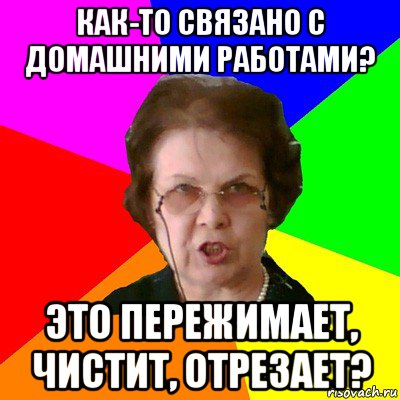 как-то связано с домашними работами? это пережимает, чистит, отрезает?, Мем Типичная училка