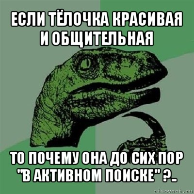 если тёлочка красивая и общительная то почему она до сих пор "в активном поиске" ?.., Мем Филосораптор