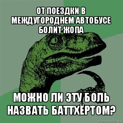 от поездки в междугороднем автобусе болит жопа можно ли эту боль назвать баттхёртом?, Мем Филосораптор