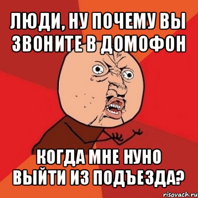 люди, ну почему вы звоните в домофон когда мне нуно выйти из подъезда?, Мем Почему