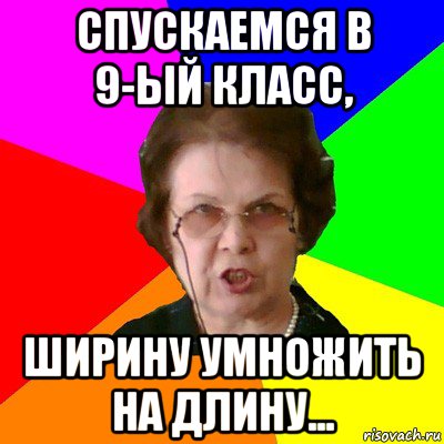 спускаемся в 9-ый класс, ширину умножить на длину..., Мем Типичная училка