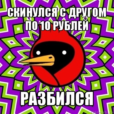 скинулся с другом по 10 рублей разбился, Мем Омская птица