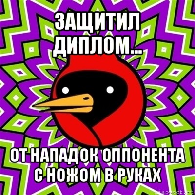 защитил диплом... от нападок оппонента с ножом в руках, Мем Омская птица