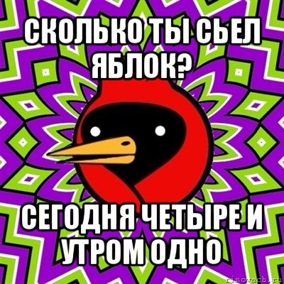 сколько ты сьел яблок? сегодня четыре и утром одно, Мем Омская птица