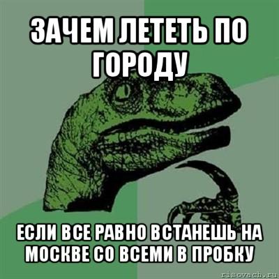 зачем лететь по городу если все равно встанешь на москве со всеми в пробку, Мем Филосораптор