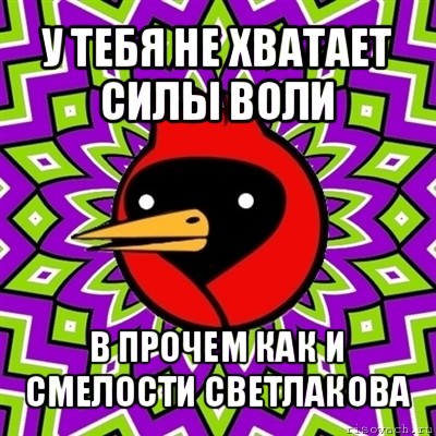 у тебя не хватает силы воли в прочем как и смелости светлакова, Мем Омская птица