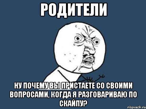 родители ну почему вы пристаете со своими вопросами, когда я разговариваю по скайпу?, Мем Ну почему