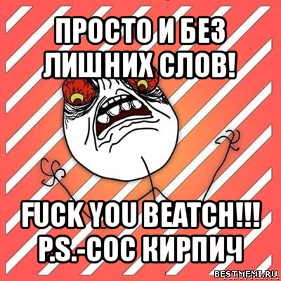 просто и без лишних слов! fuck you beatch!!!
p.s.-сос кирпич, Мем  Злость