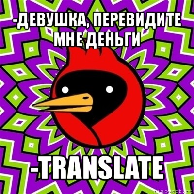 -девушка, перевидите мне деньги -translate, Мем Омская птица