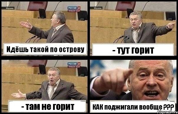 Идёшь такой по острову - тут горит - там не горит КАК поджигали вообще ???, Комикс с Жириновским