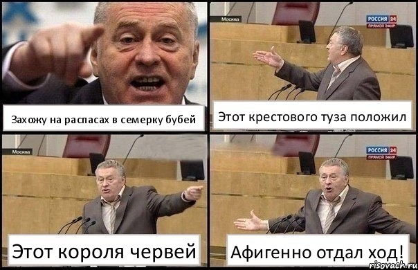 Захожу на распасах в семерку бубей Этот крестового туза положил Этот короля червей Афигенно отдал ход!, Комикс Жириновский