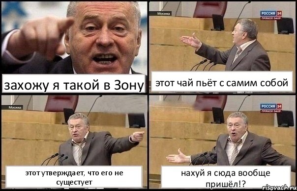 захожу я такой в Зону этот чай пьёт с самим собой этот утверждает, что его не сущестует нахуй я сюда вообще пришёл!?, Комикс Жириновский