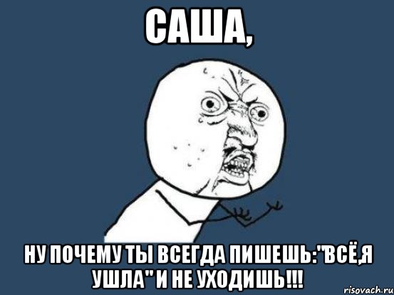 саша, ну почему ты всегда пишешь:"всё,я ушла" и не уходишь!!!, Мем Ну почему