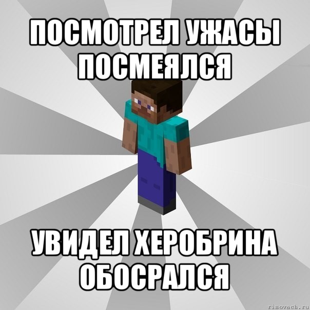 посмотрел ужасы посмеялся увидел херобрина обосрался, Мем Типичный игрок Minecraft