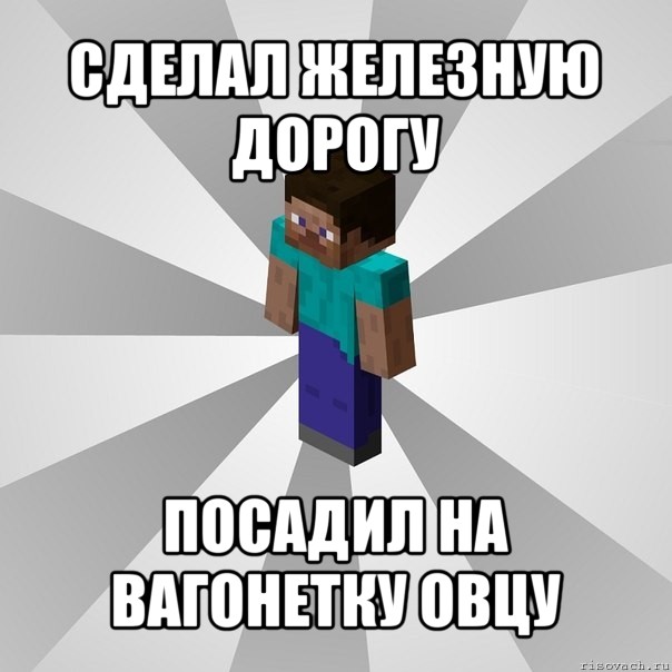 сделал железную дорогу посадил на вагонетку овцу, Мем Типичный игрок Minecraft