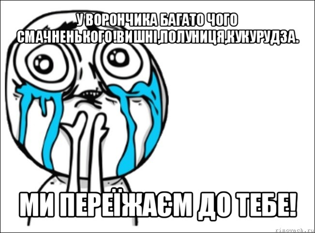 у ворончика багато чого смачненького!вишні,полуниця,кукурудза. ми переїжаєм до тебе!, Мем Это самый