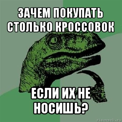 зачем покупать столько кроссовок если их не носишь?, Мем Филосораптор