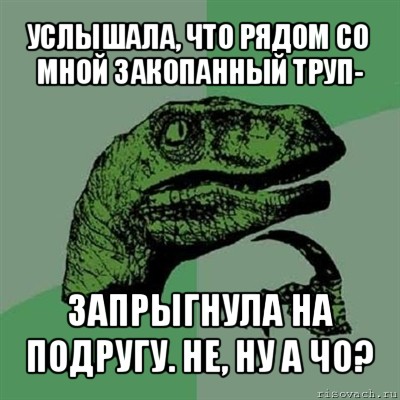 услышала, что рядом со мной закопанный труп- запрыгнула на подругу. не, ну а чо?, Мем Филосораптор