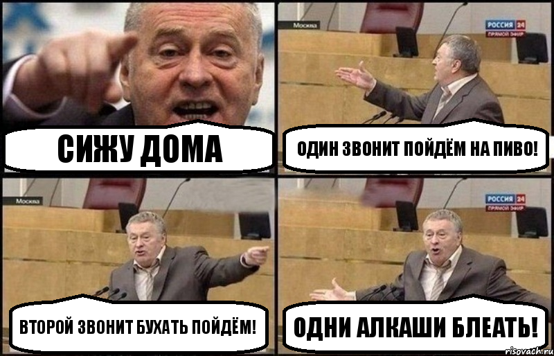 Сижу дома Один звонит пойдём на пиво! Второй звонит бухать пойдём! Одни алкаши блеать!, Комикс Жириновский