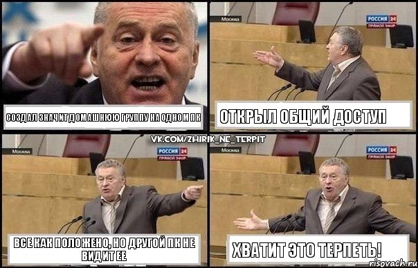 Создал значит домашнюю группу на одном пк Открыл общий доступ Все как положено, но другой ПК не видит ее ХВАТИТ ЭТО ТЕРПЕТЬ!, Комикс Жириновский