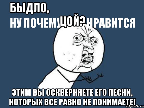 быдло,
ну почему вам нравится цой? этим вы оскверняете его песни, которых все равно не понимаете!, Мем Ну почему