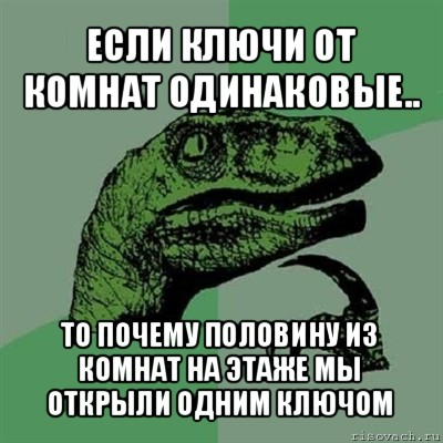 если ключи от комнат одинаковые.. то почему половину из комнат на этаже мы открыли одним ключом, Мем Филосораптор