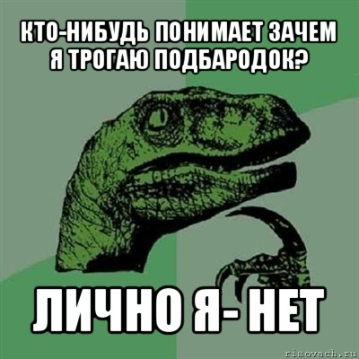 кто-нибудь понимает зачем я трогаю подбародок? лично я- нет, Мем Филосораптор