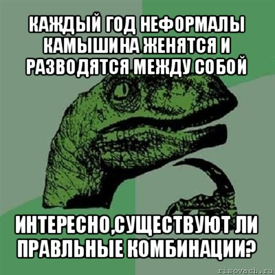 каждый год неформалы камышина женятся и разводятся между собой интересно,существуют ли правльные комбинации?, Мем Филосораптор