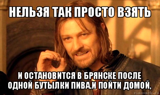 нельзя так просто взять и остановится в брянске после одной бутылки пива.и пойти домой,, Мем Нельзя просто так взять и (Боромир мем)